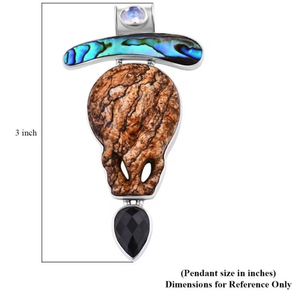 NWT Sajen Silver Picture Jasper Skull/Alien Pendant w/Multi-Gemstones in .925 - Picture 5 of 8